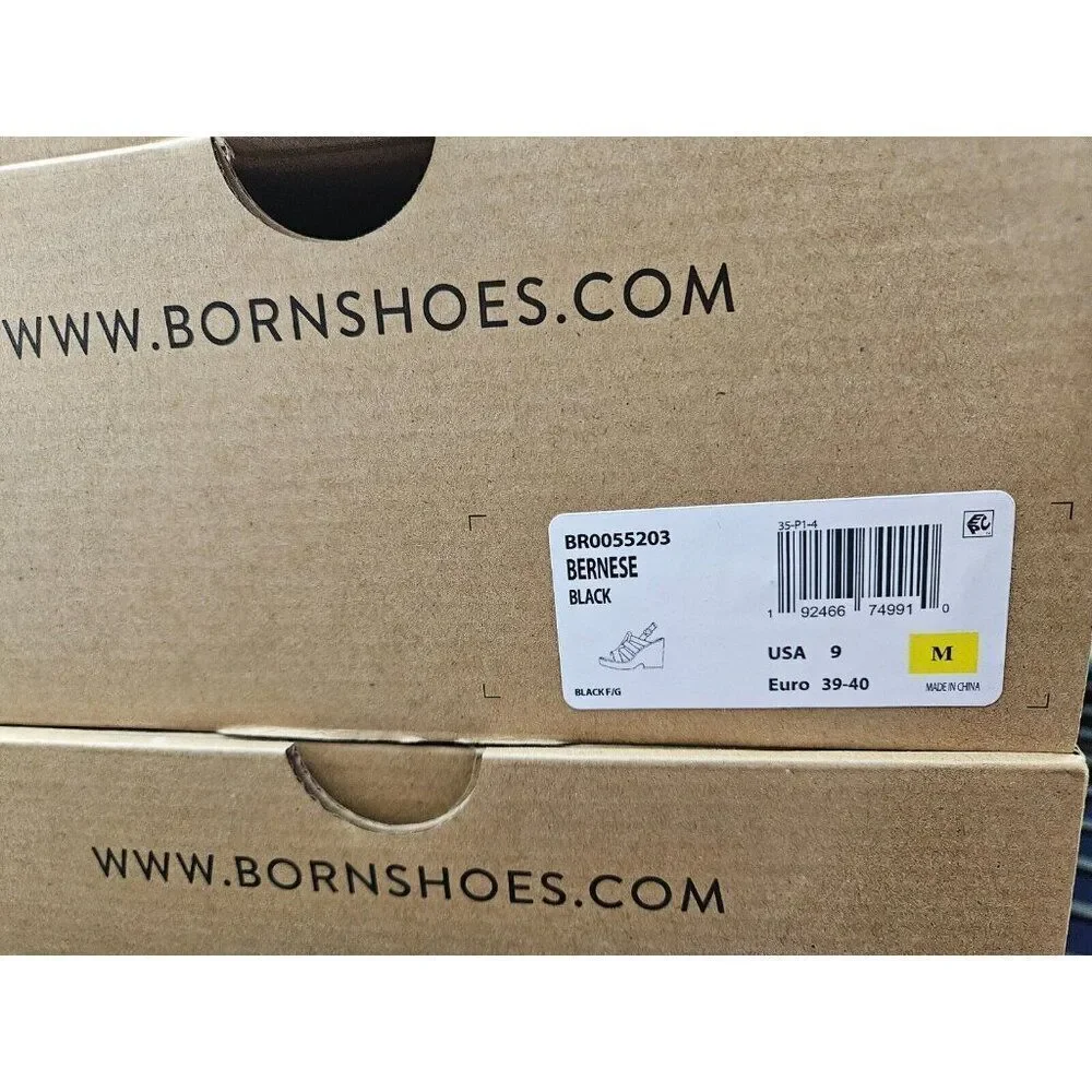 Born Womens Size 9 Bernese Cage Black Leather Wedge‎ Sandals Shoes